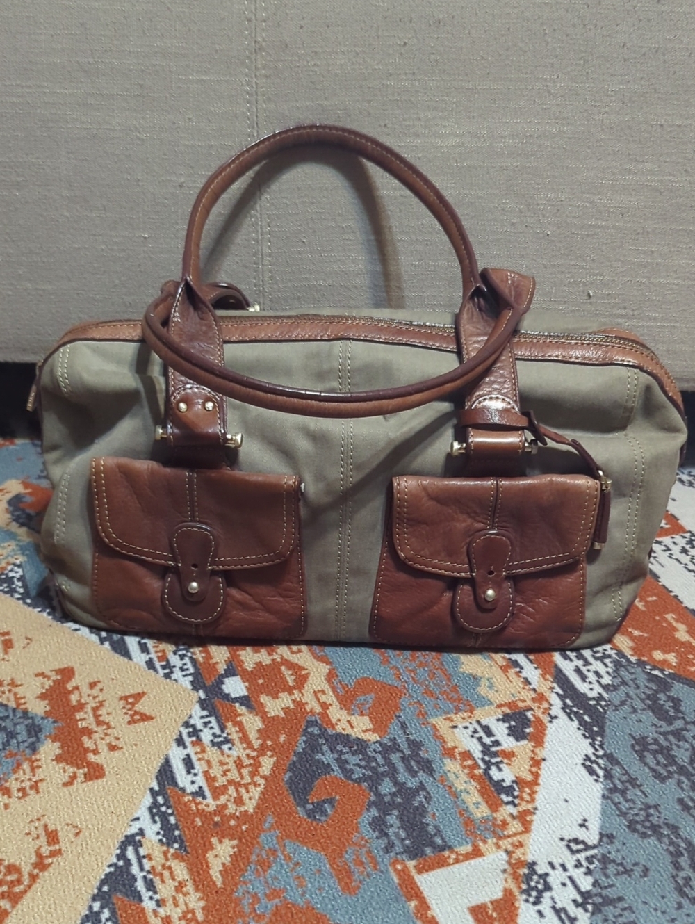 1990s vintage Liz Claiborne canvas and leather satchel bag